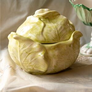 Vintage Green Cabbage Ceramic Bowl